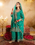 Persian Green Round Neck Embroidered Palazzo 3 Piece Kurta Set with Dupatta