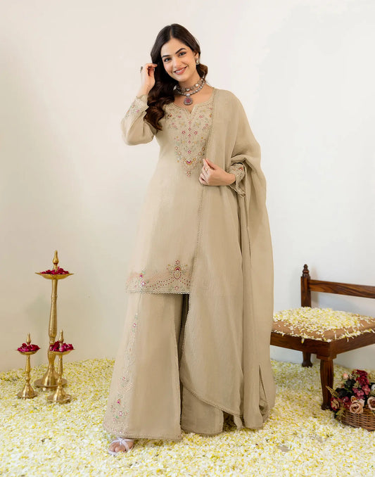 Shimmer Embroidered Straight 3 Piece Kurta Set