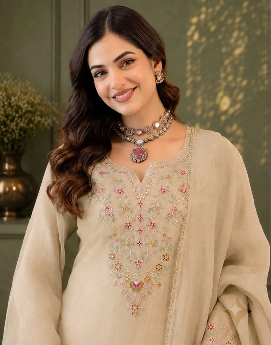 Shimmer Embroidered Straight 3 Piece Kurta Set