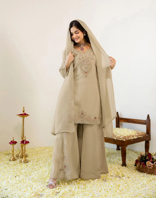 Shimmer Embroidered Straight 3 Piece Kurta Set