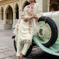 Beige Silk Blend Embroidered and Sequins Work Straight Kurta Set with Pant & Dupatta for Women