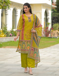 Skylee Net Printed Straight 3 Piece Kurta Set For Woman