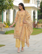 Skylee Net Printed Straight 3 Piece Kurta Set For Woman