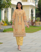 Skylee Net Printed Straight 3 Piece Kurta Set For Woman