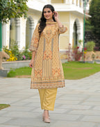 Skylee Net Printed Straight 3 Piece Kurta Set For Woman