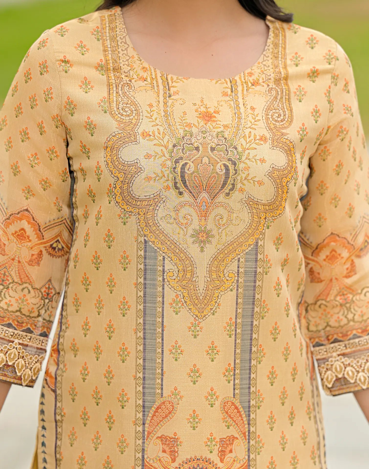 Skylee Net Printed Straight 3 Piece Kurta Set For Woman