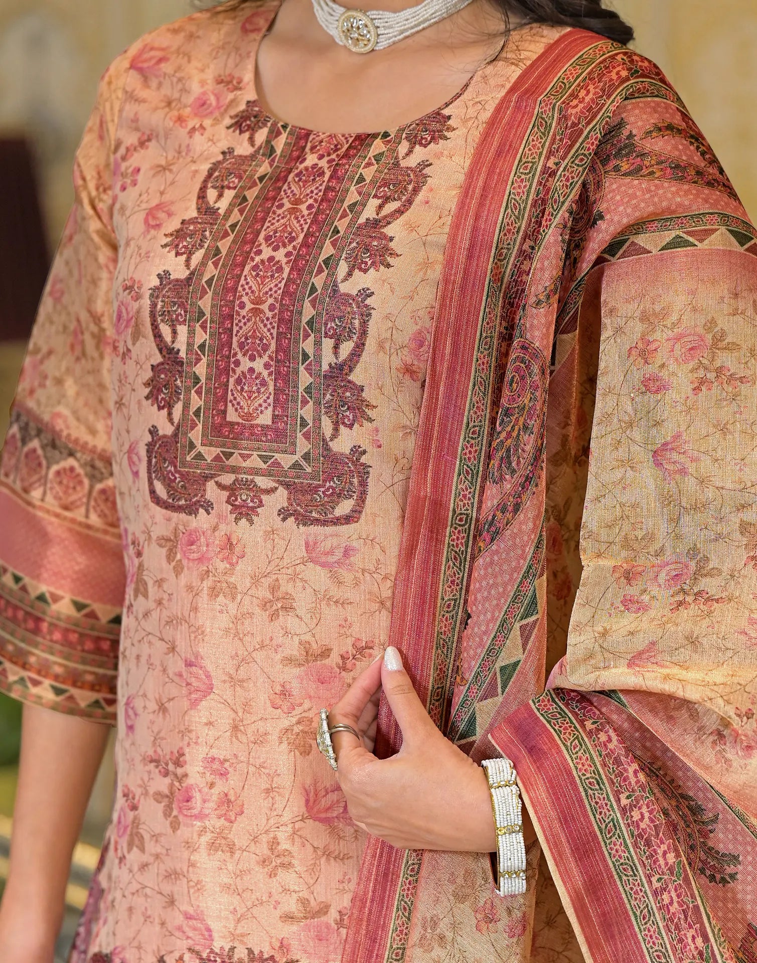 Skylee Net Printed Straight 3 Piece Kurta Set For Woman