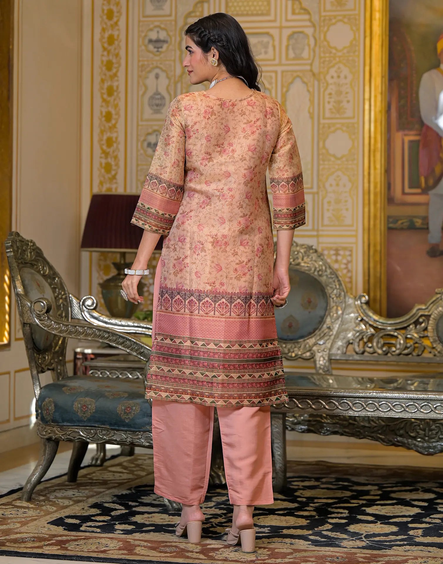 Skylee Net Printed Straight 3 Piece Kurta Set For Woman