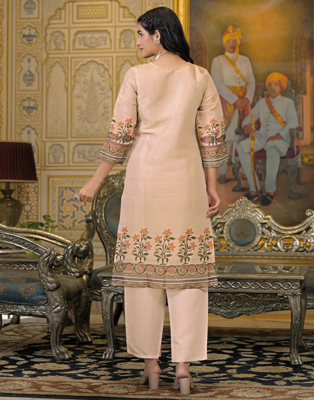 Skylee Net Printed Straight 3 Piece Kurta Set For Woman