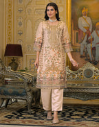 Skylee Net Printed Straight 3 Piece Kurta Set For Woman
