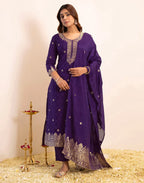 Skylee Silk Woven Straight 3 Piece Kurta Set For Woman