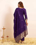 Skylee Silk Woven Straight 3 Piece Kurta Set For Woman