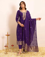 Skylee Silk Woven Straight 3 Piece Kurta Set For Woman