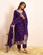 Skylee Silk Woven Straight 3 Piece Kurta Set For Woman