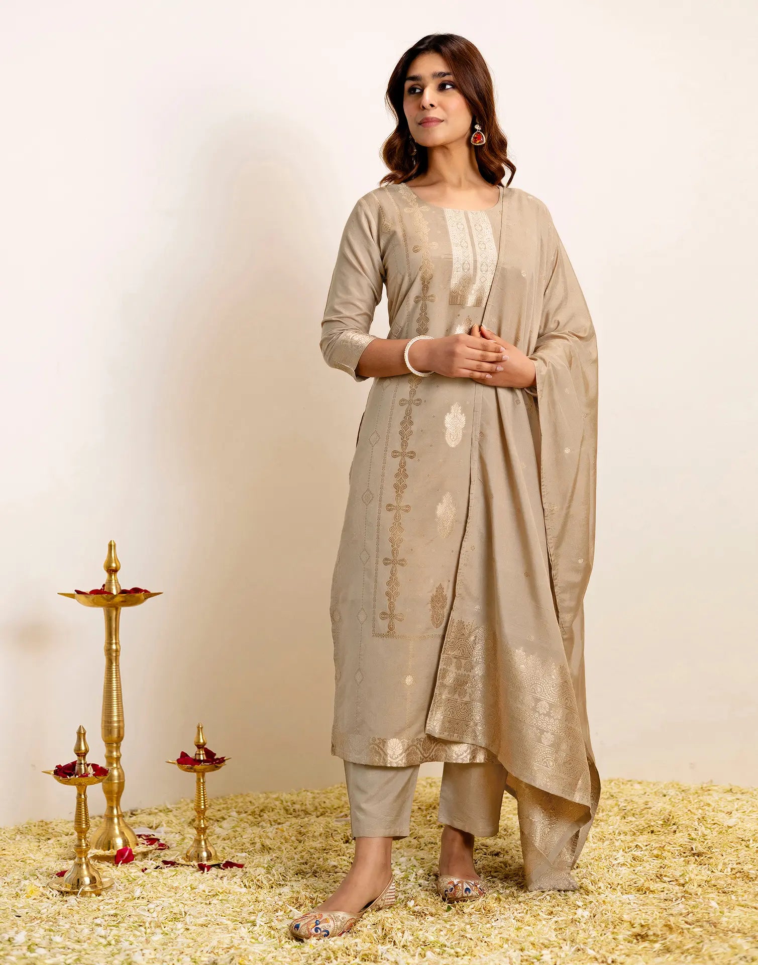 Silk Woven Straight 3 Piece Kurta Set