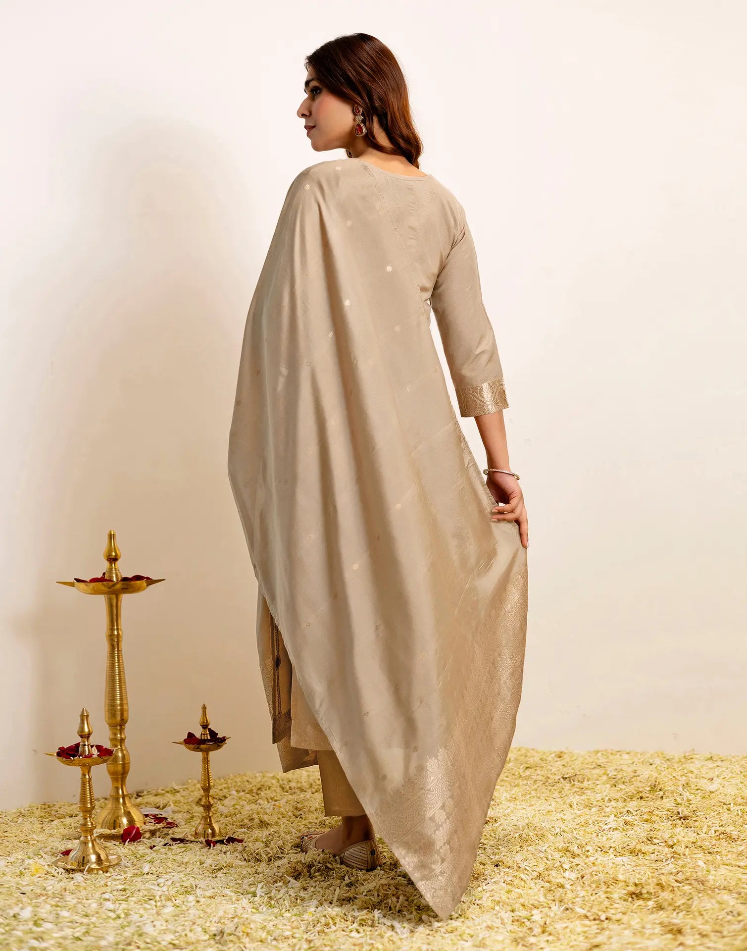 Silk Woven Straight 3 Piece Kurta Set
