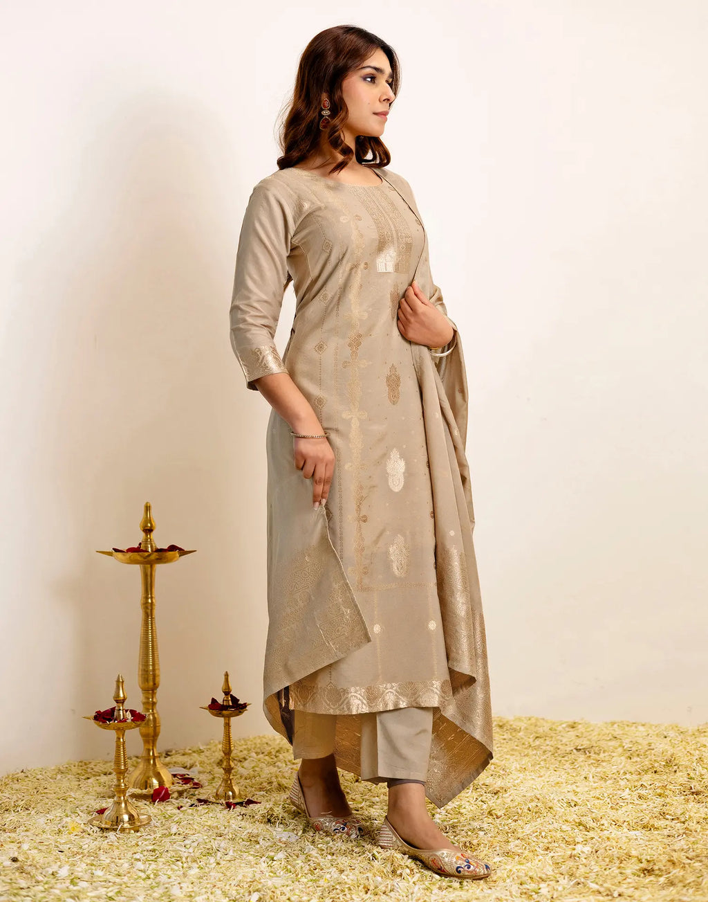 Silk Woven Straight 3 Piece Kurta Set