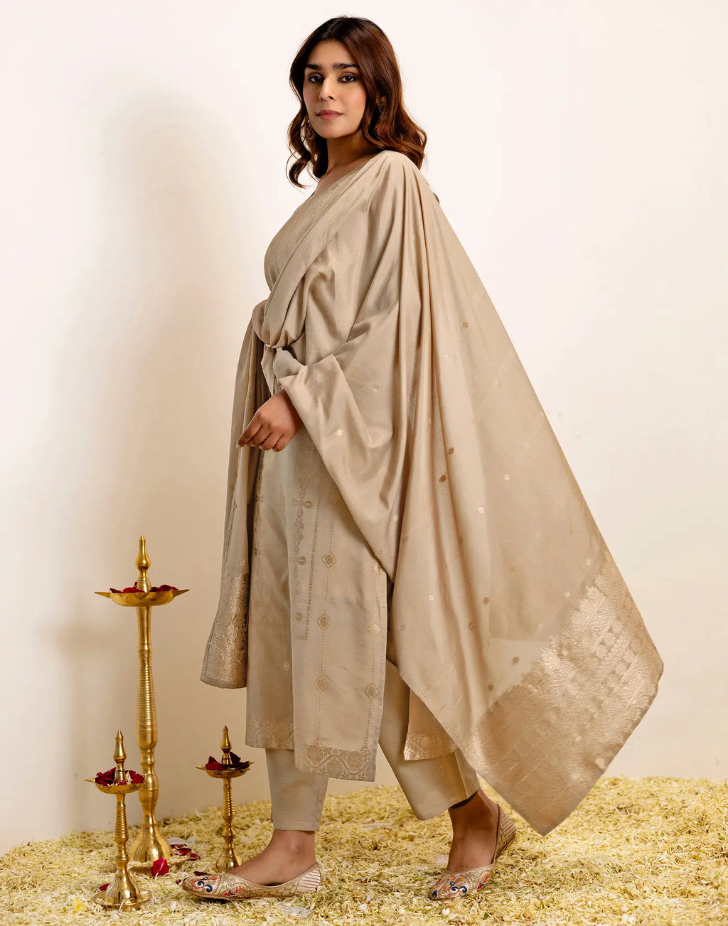 Silk Woven Straight 3 Piece Kurta Set