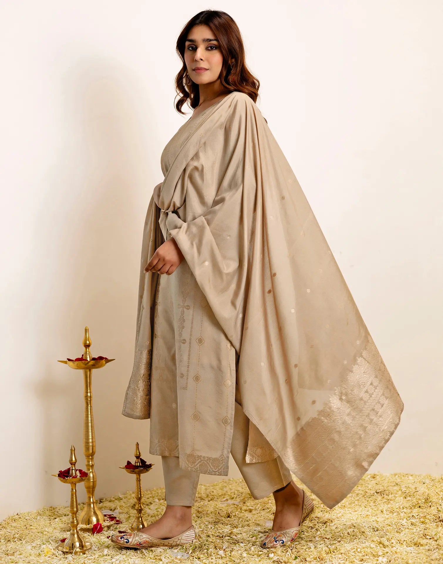 Silk Woven Straight 3 Piece Kurta Set