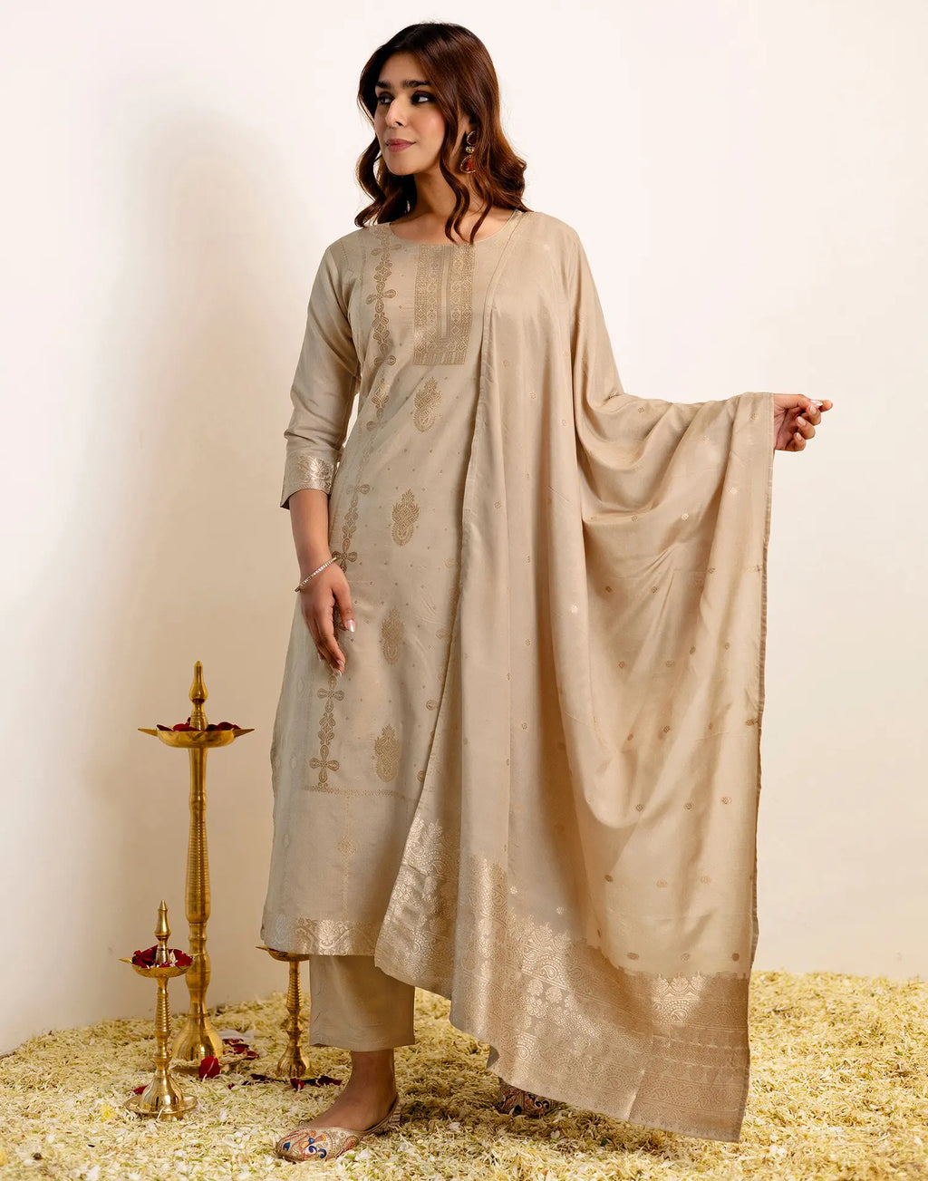 Silk Woven Straight 3 Piece Kurta Set