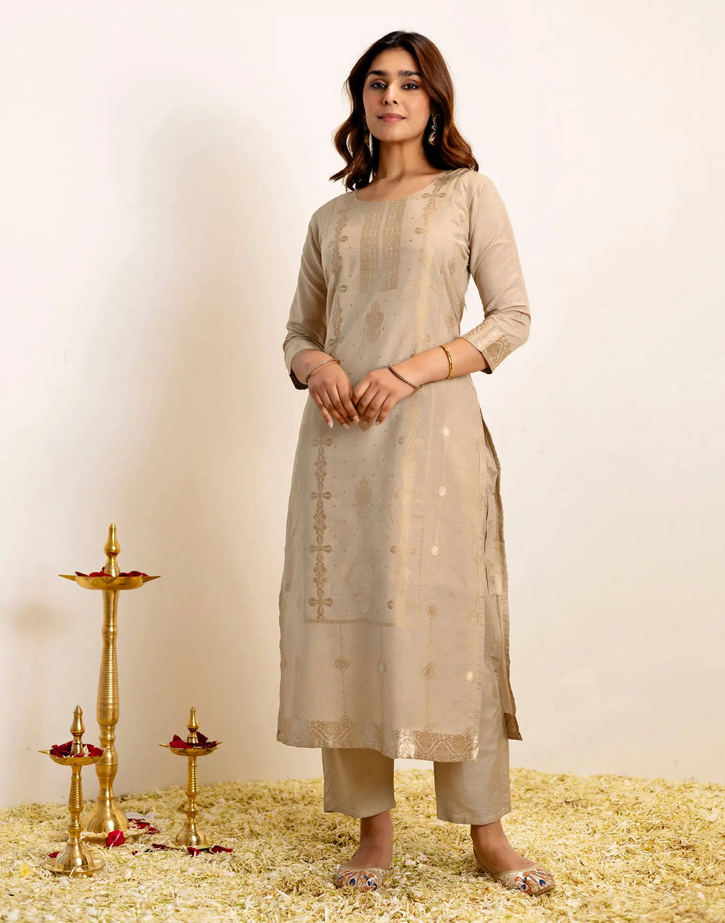 Silk Woven Straight 3 Piece Kurta Set