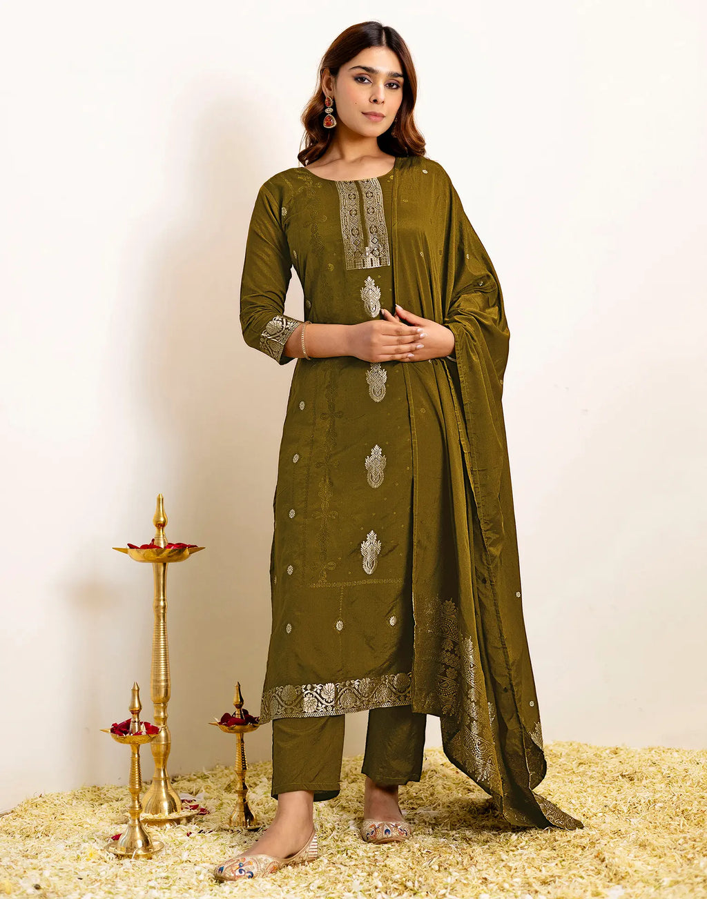 Silk Woven Straight 3 Piece Kurta Set