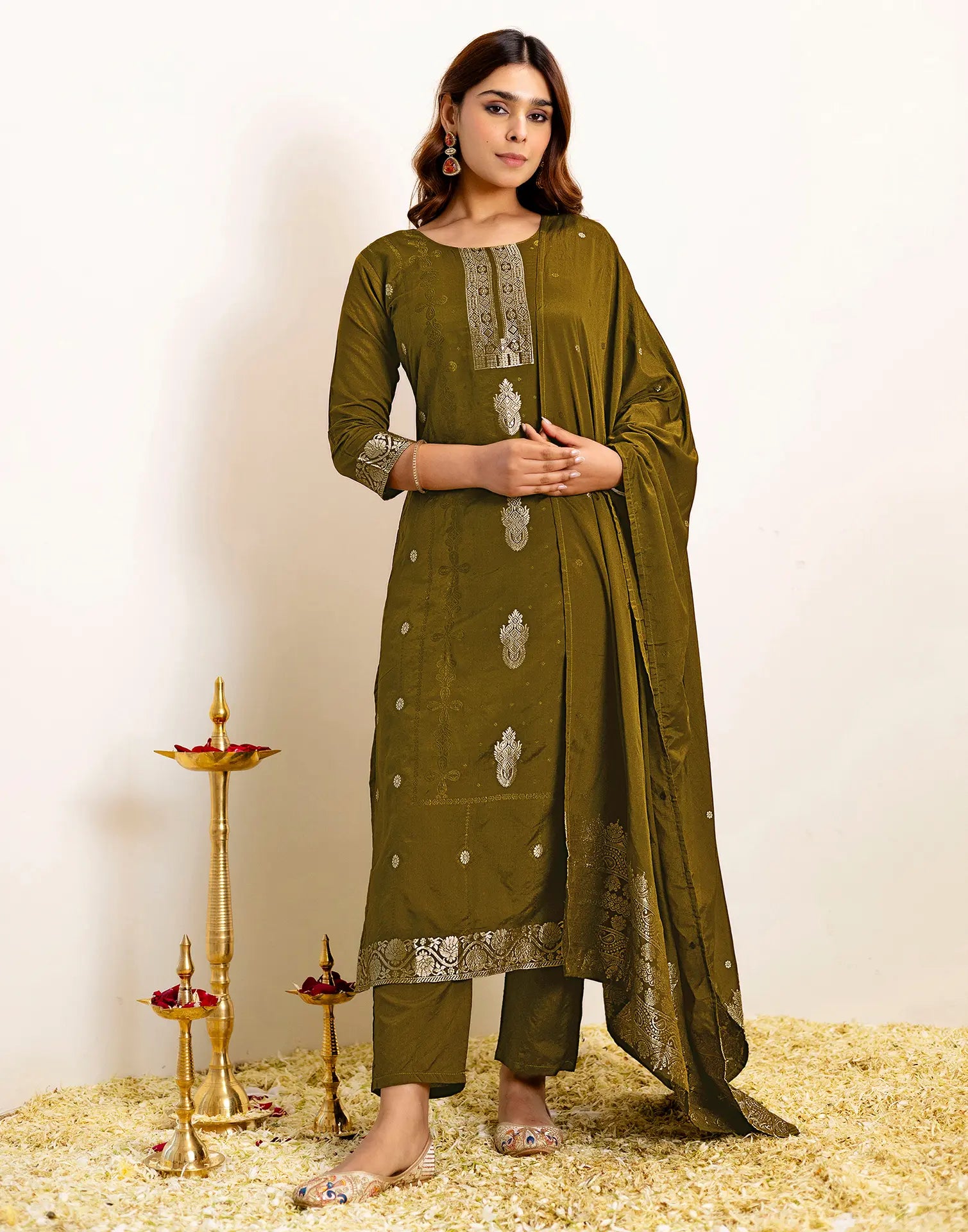 Silk Woven Straight 3 Piece Kurta Set