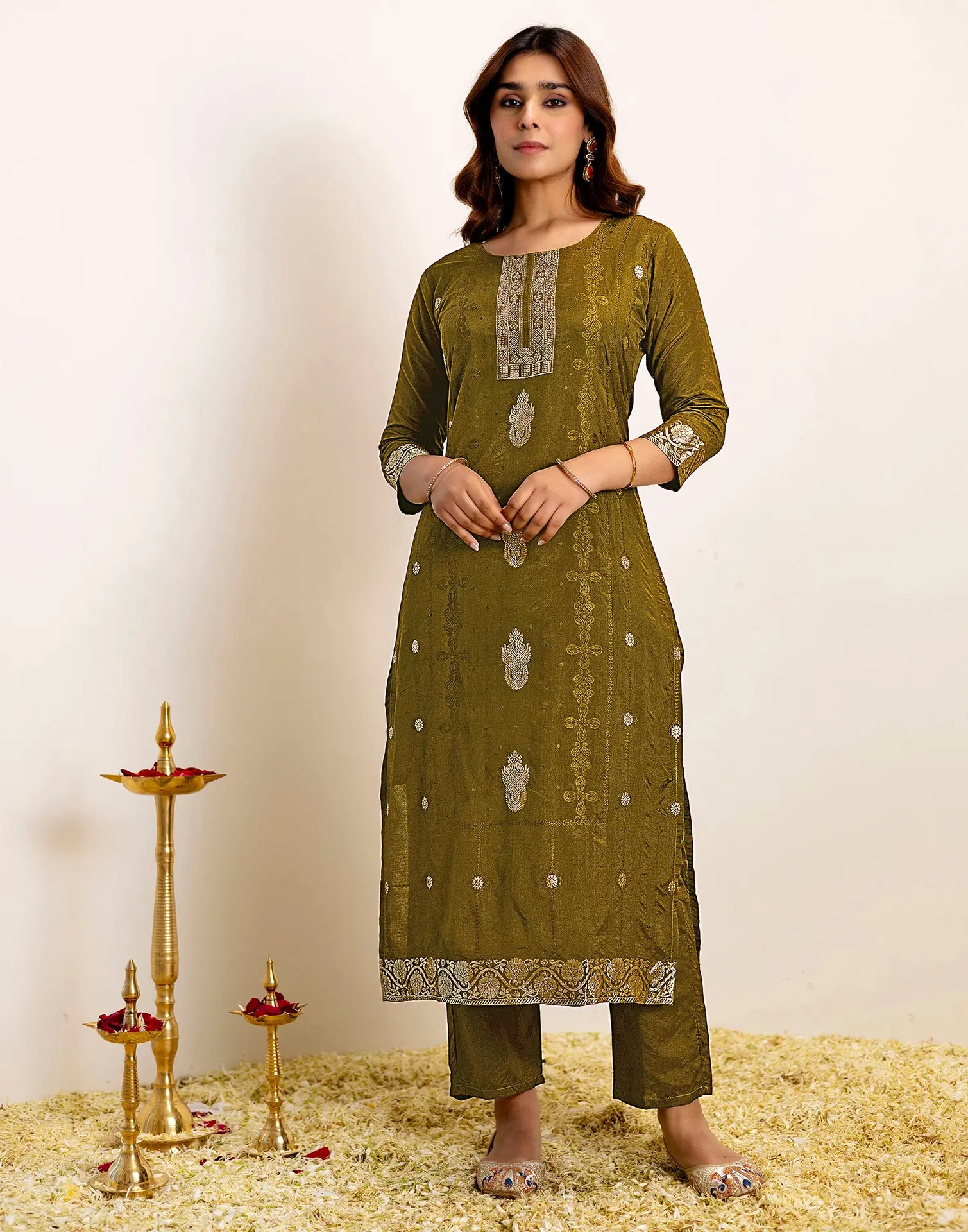 Silk Woven Straight 3 Piece Kurta Set