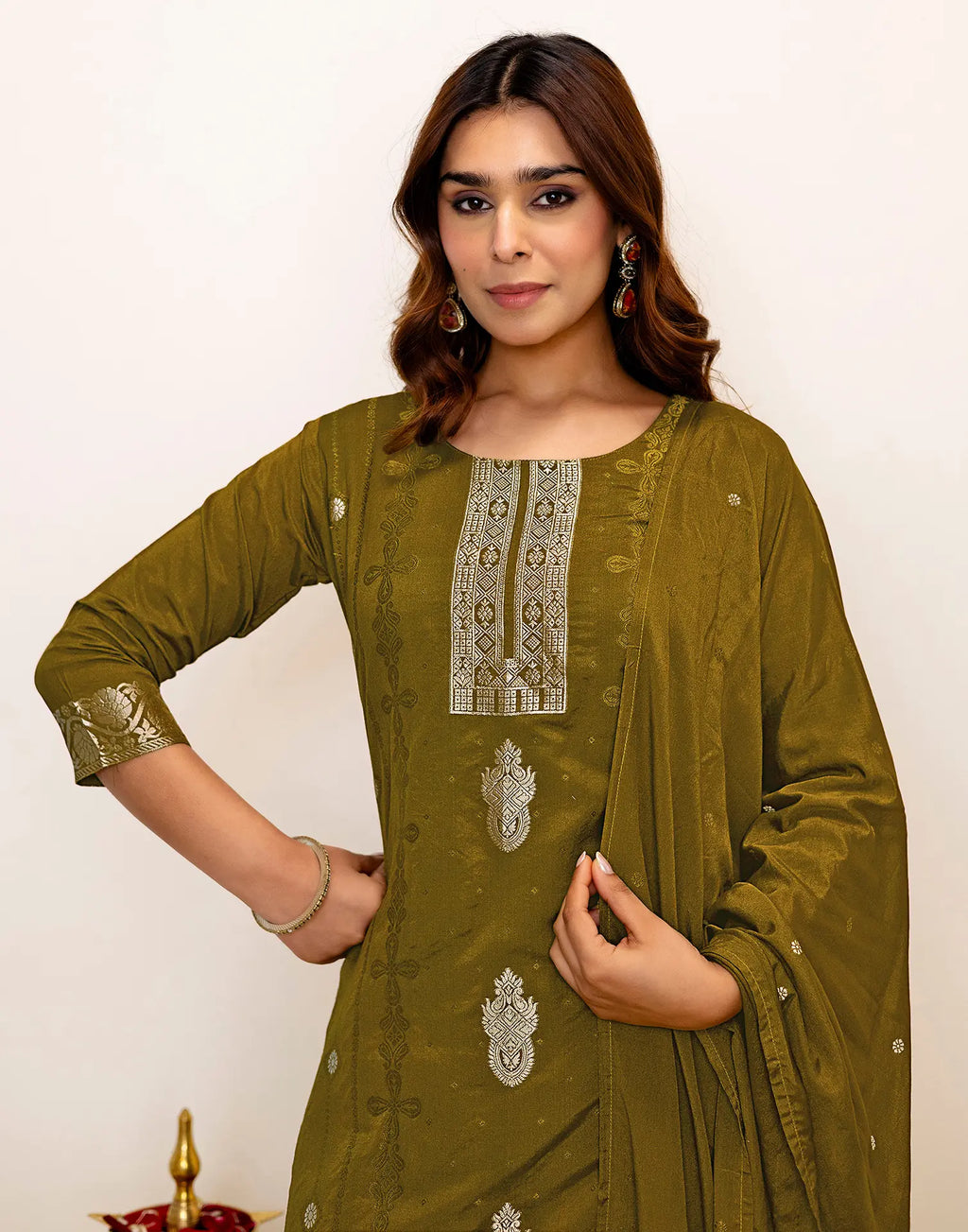 Silk Woven Straight 3 Piece Kurta Set