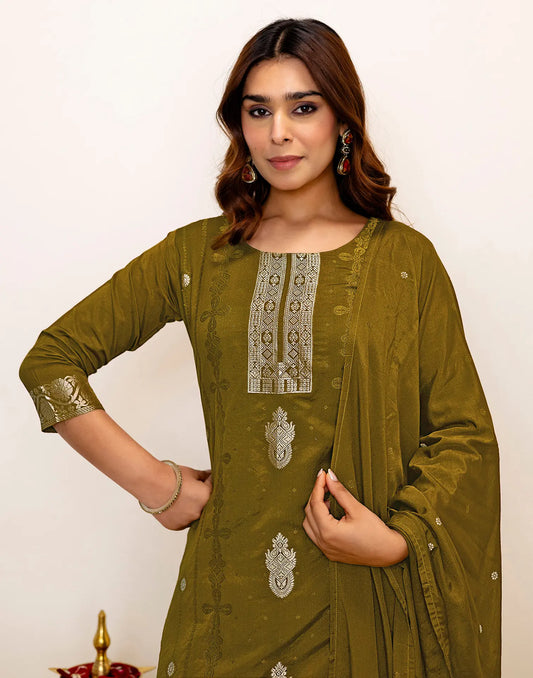 Silk Woven Straight 3 Piece Kurta Set