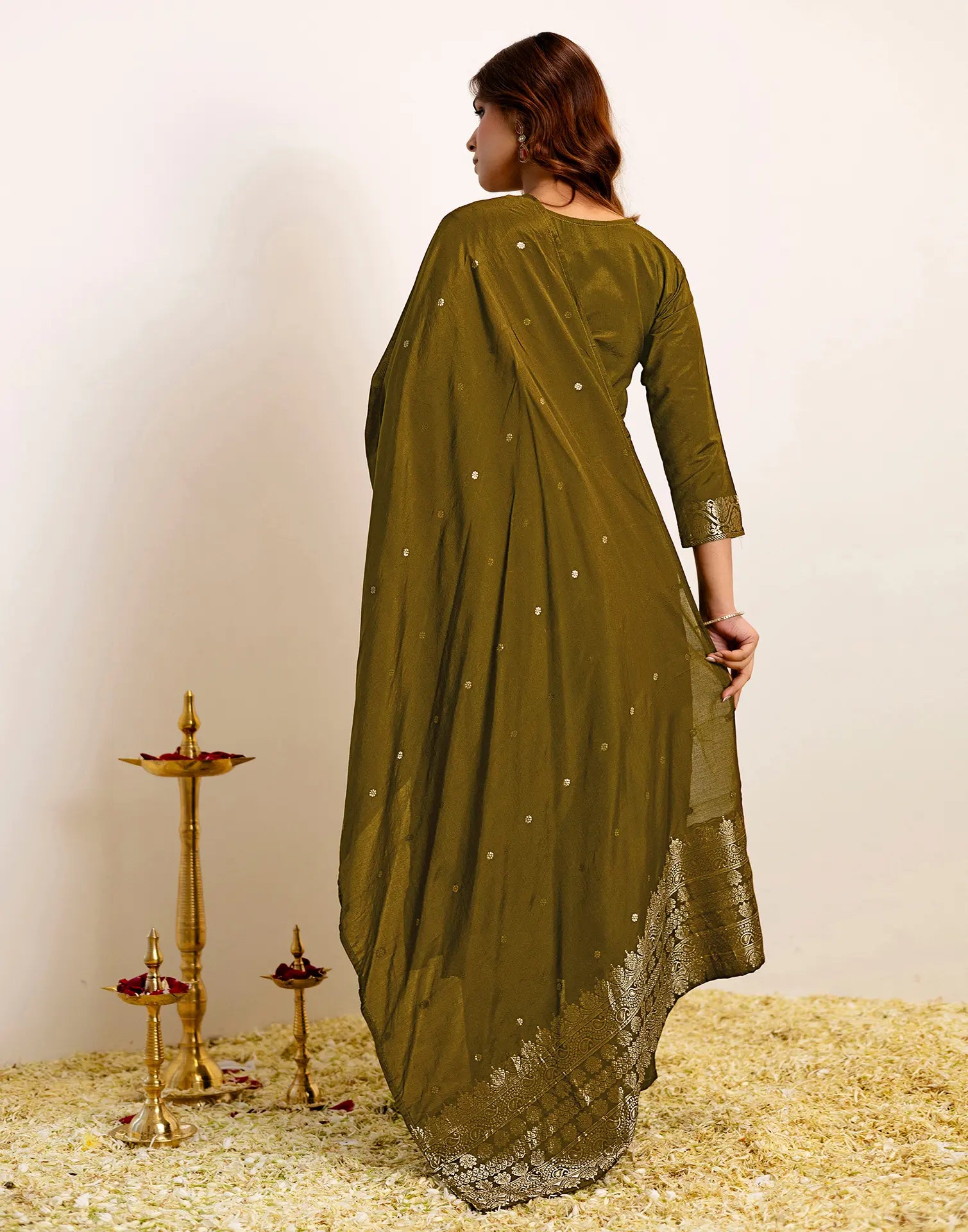 Silk Woven Straight 3 Piece Kurta Set