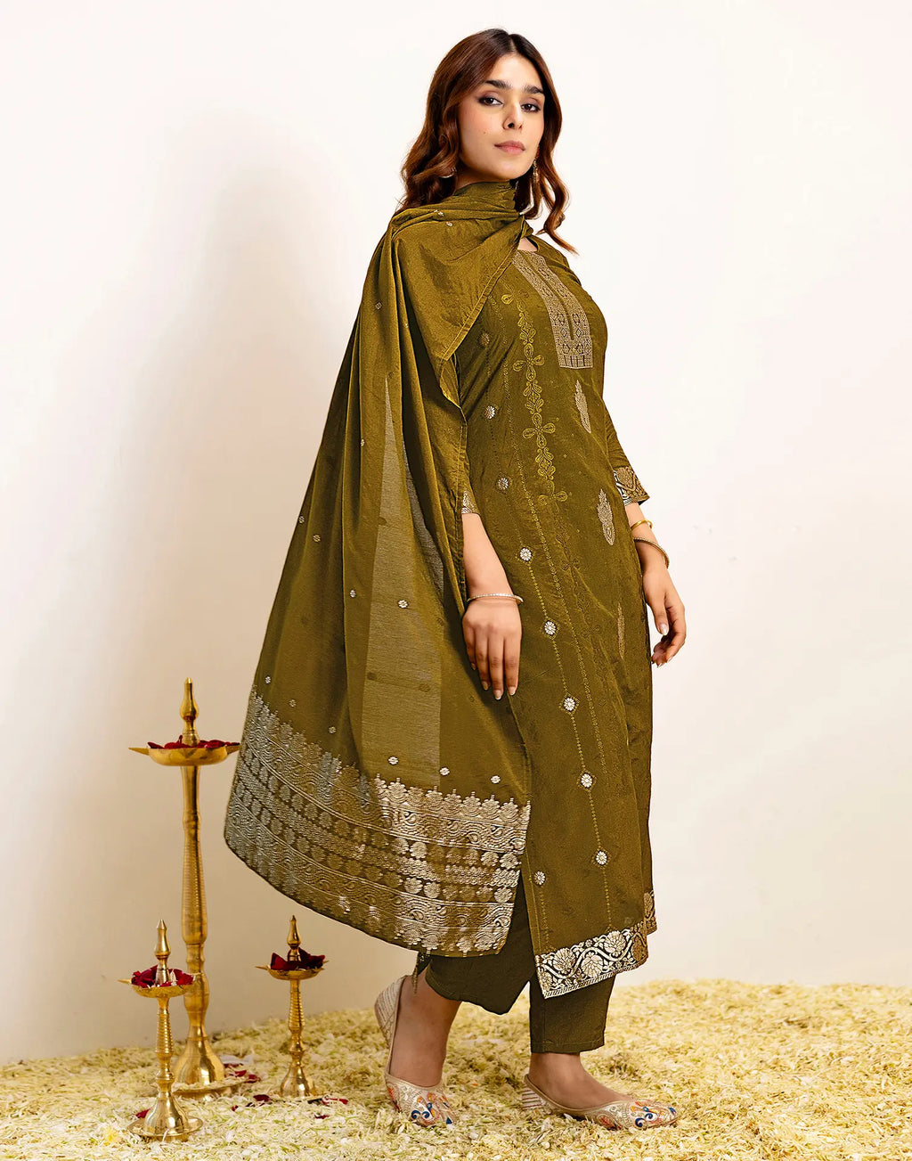 Silk Woven Straight 3 Piece Kurta Set