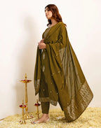 Silk Woven Straight 3 Piece Kurta Set