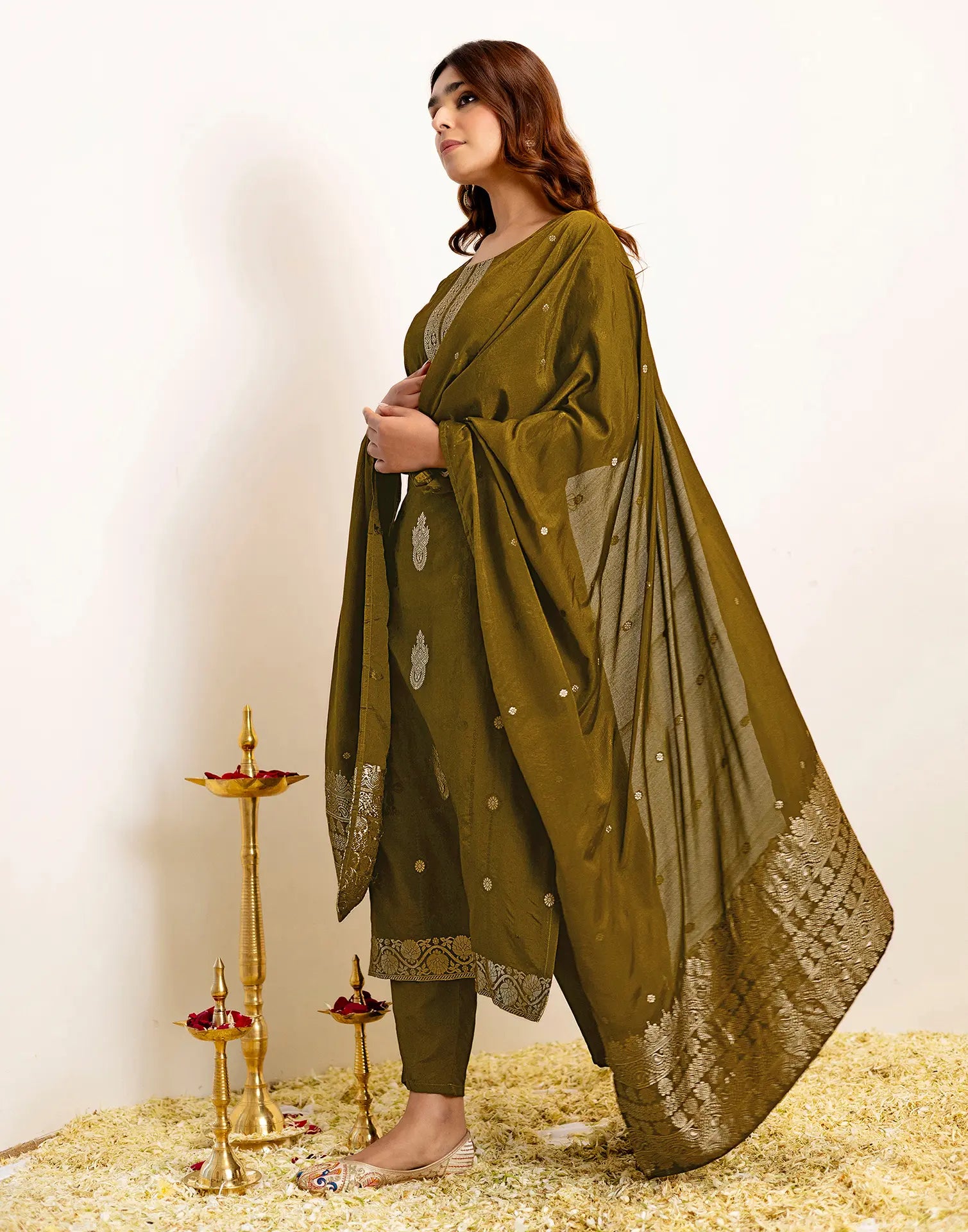 Silk Woven Straight 3 Piece Kurta Set