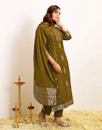 Silk Woven Straight 3 Piece Kurta Set