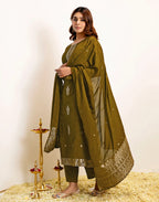 Silk Woven Straight 3 Piece Kurta Set