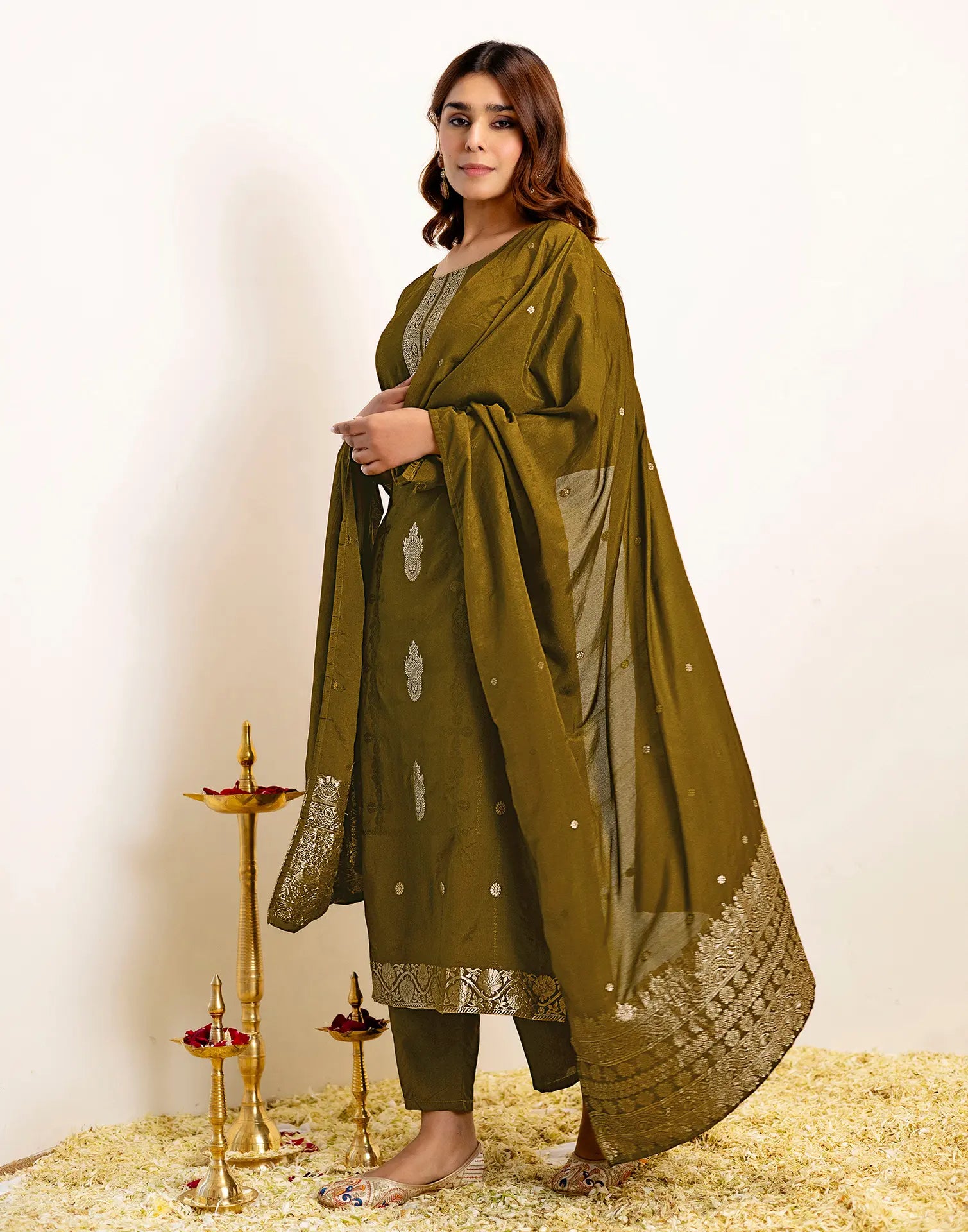 Silk Woven Straight 3 Piece Kurta Set