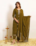 Silk Woven Straight 3 Piece Kurta Set