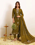 Silk Woven Straight 3 Piece Kurta Set