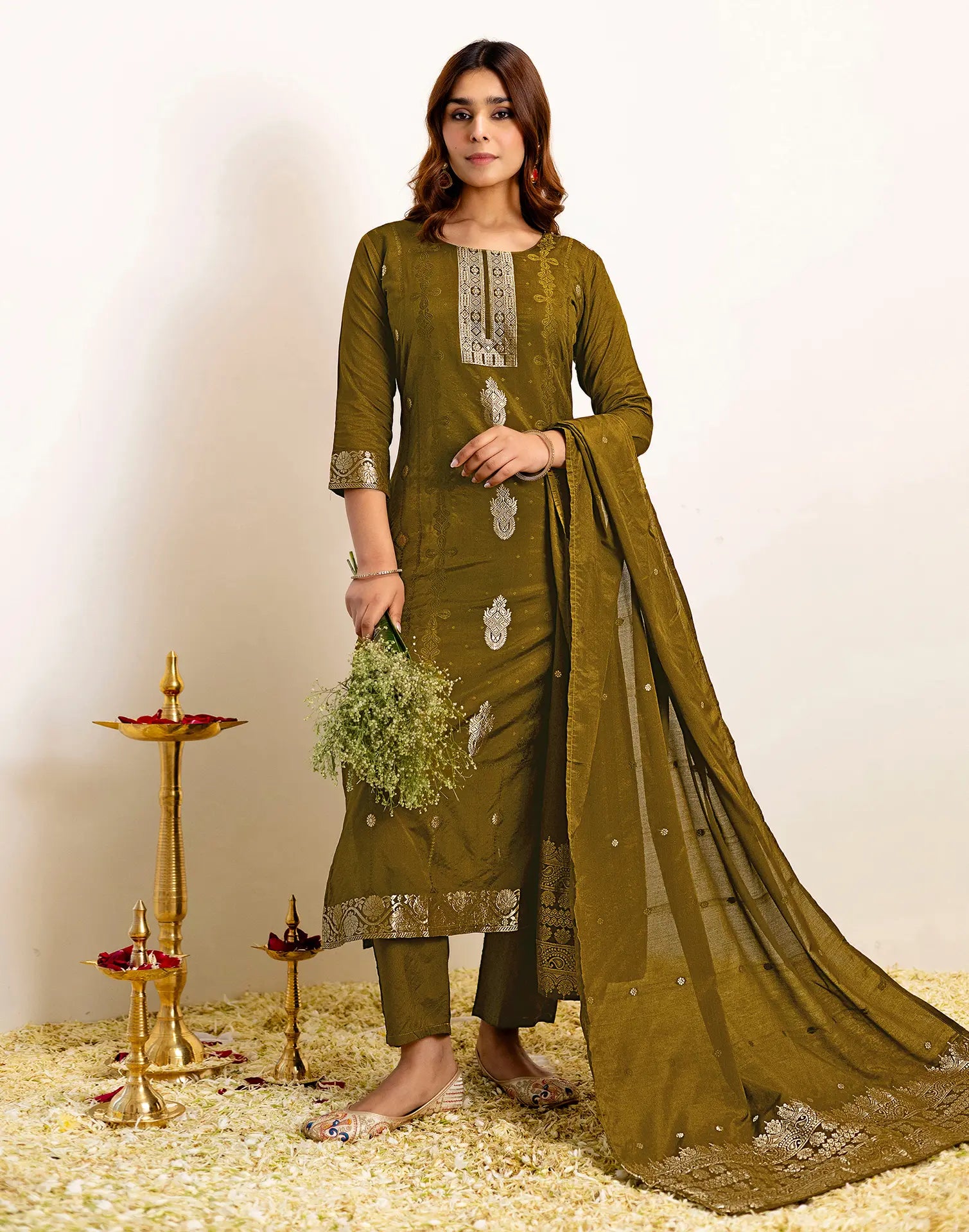 Silk Woven Straight 3 Piece Kurta Set