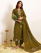 Silk Woven Straight 3 Piece Kurta Set