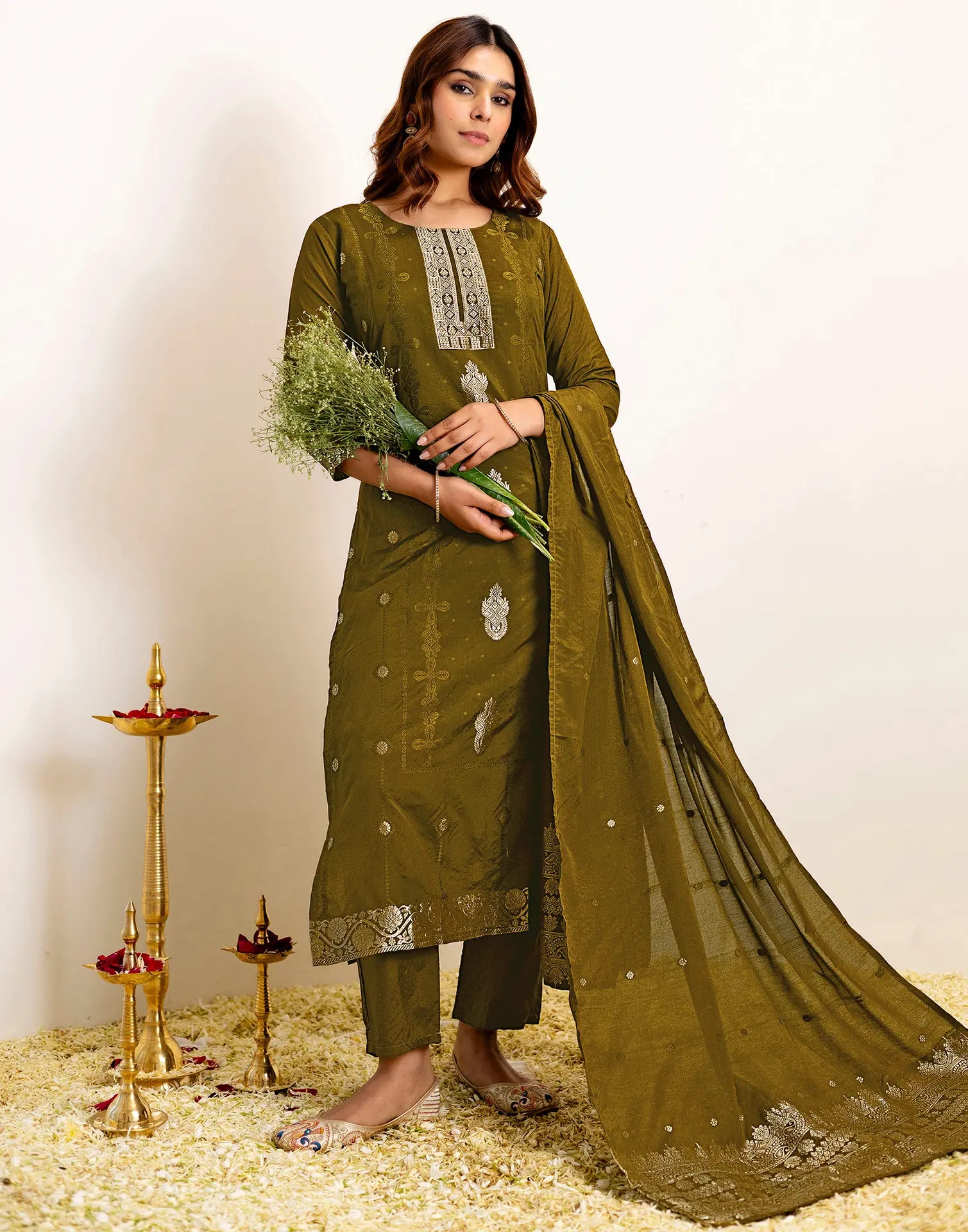Silk Woven Straight 3 Piece Kurta Set