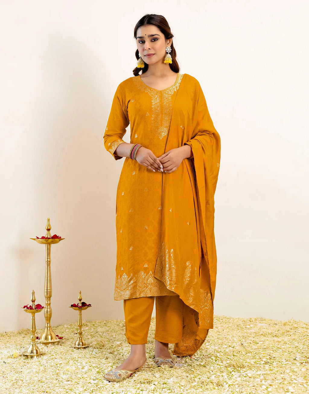 Silk Woven Straight 3 Piece Kurta Set