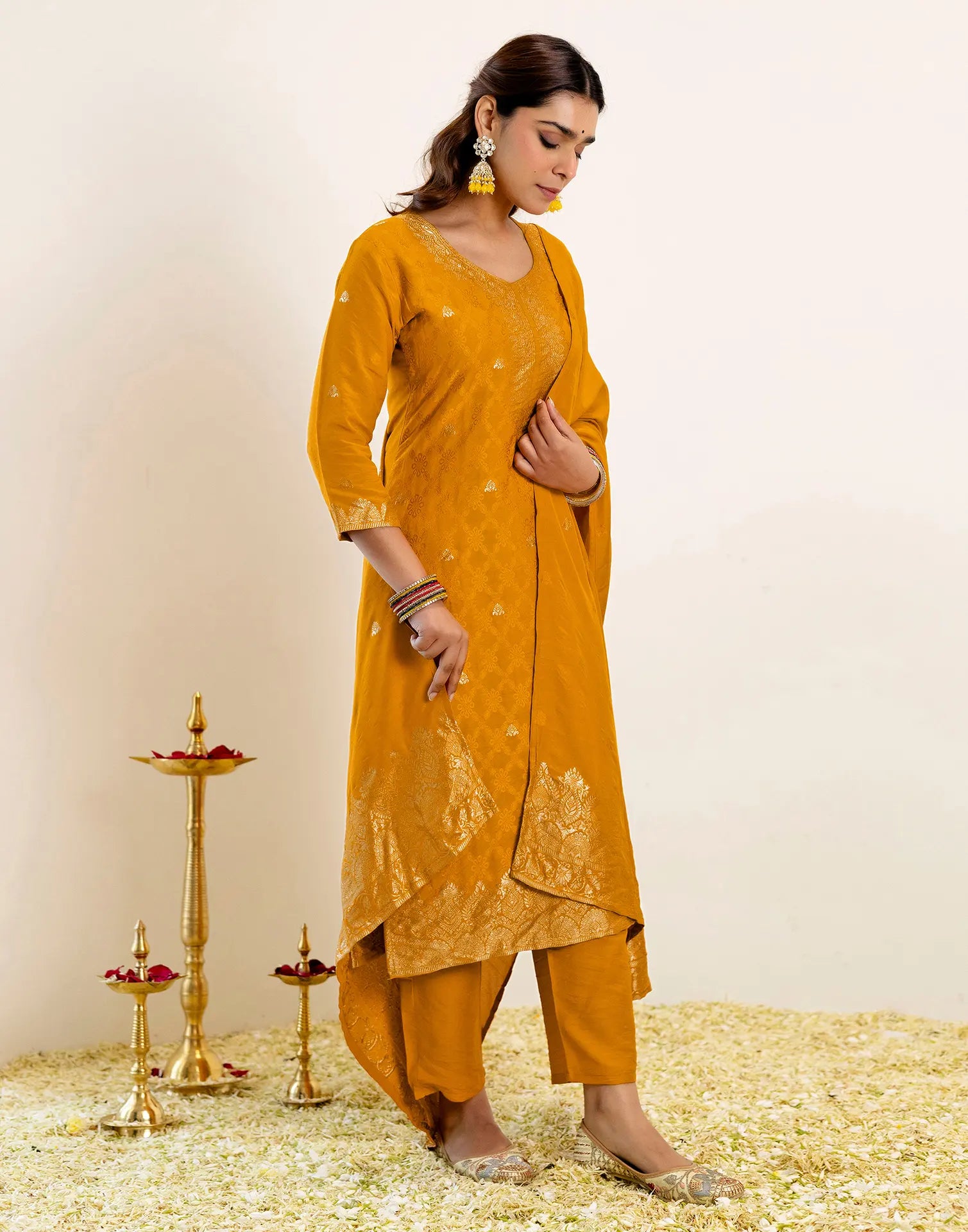 Silk Woven Straight 3 Piece Kurta Set