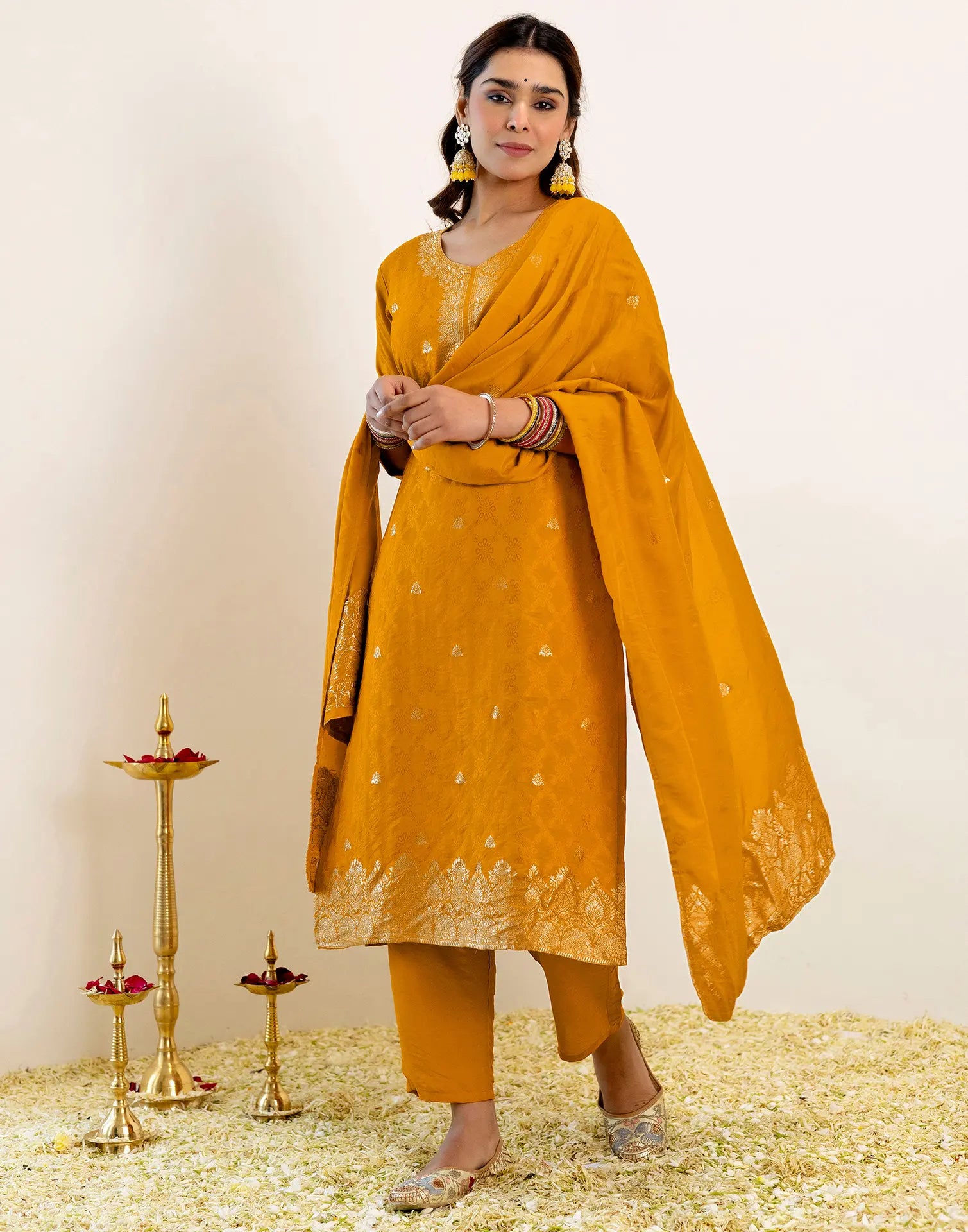 Silk Woven Straight 3 Piece Kurta Set