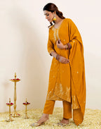 Silk Woven Straight 3 Piece Kurta Set