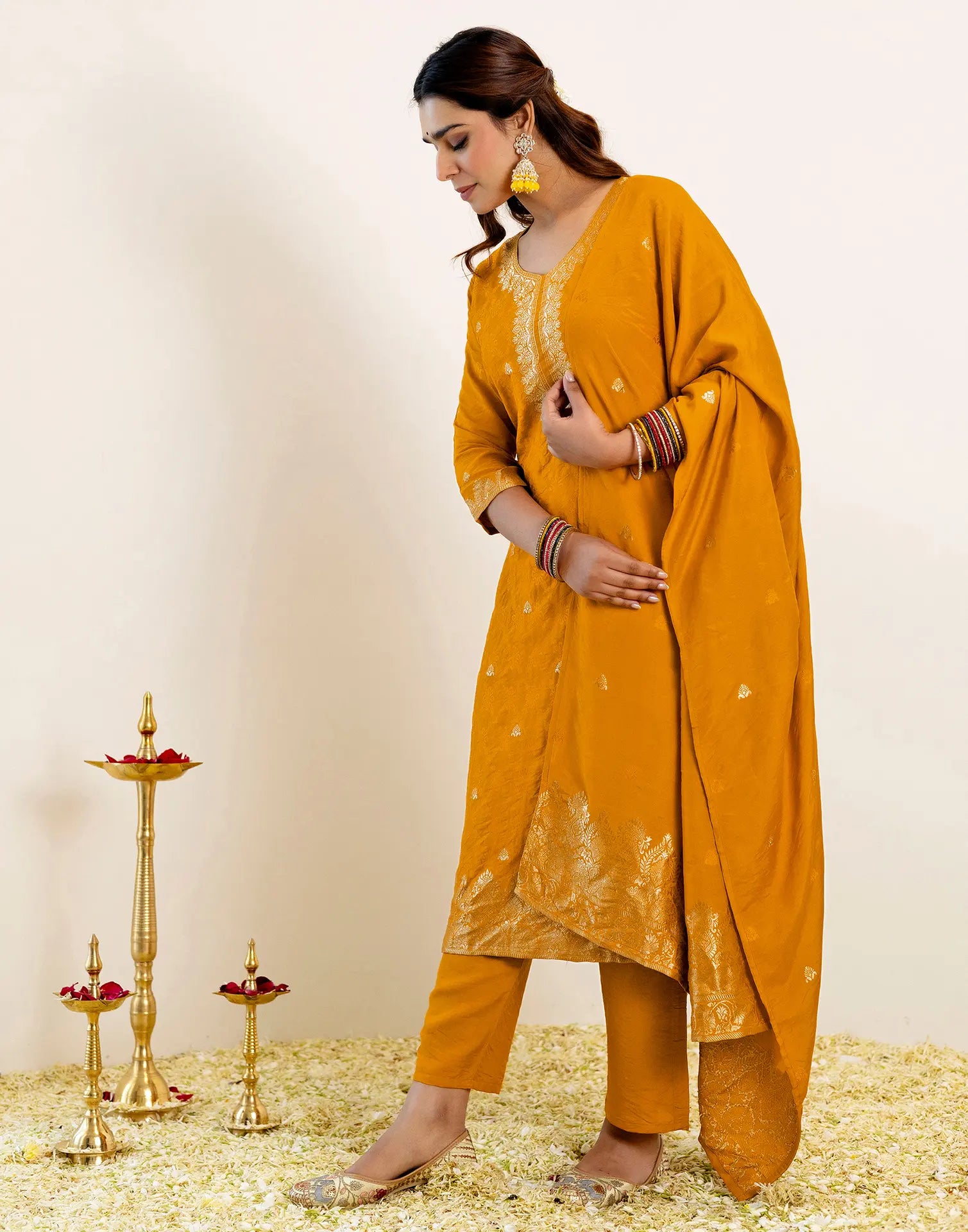 Silk Woven Straight 3 Piece Kurta Set