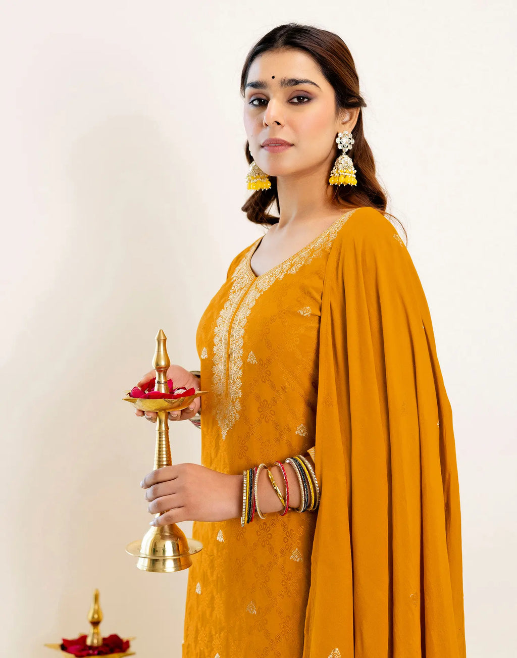 Silk Woven Straight 3 Piece Kurta Set