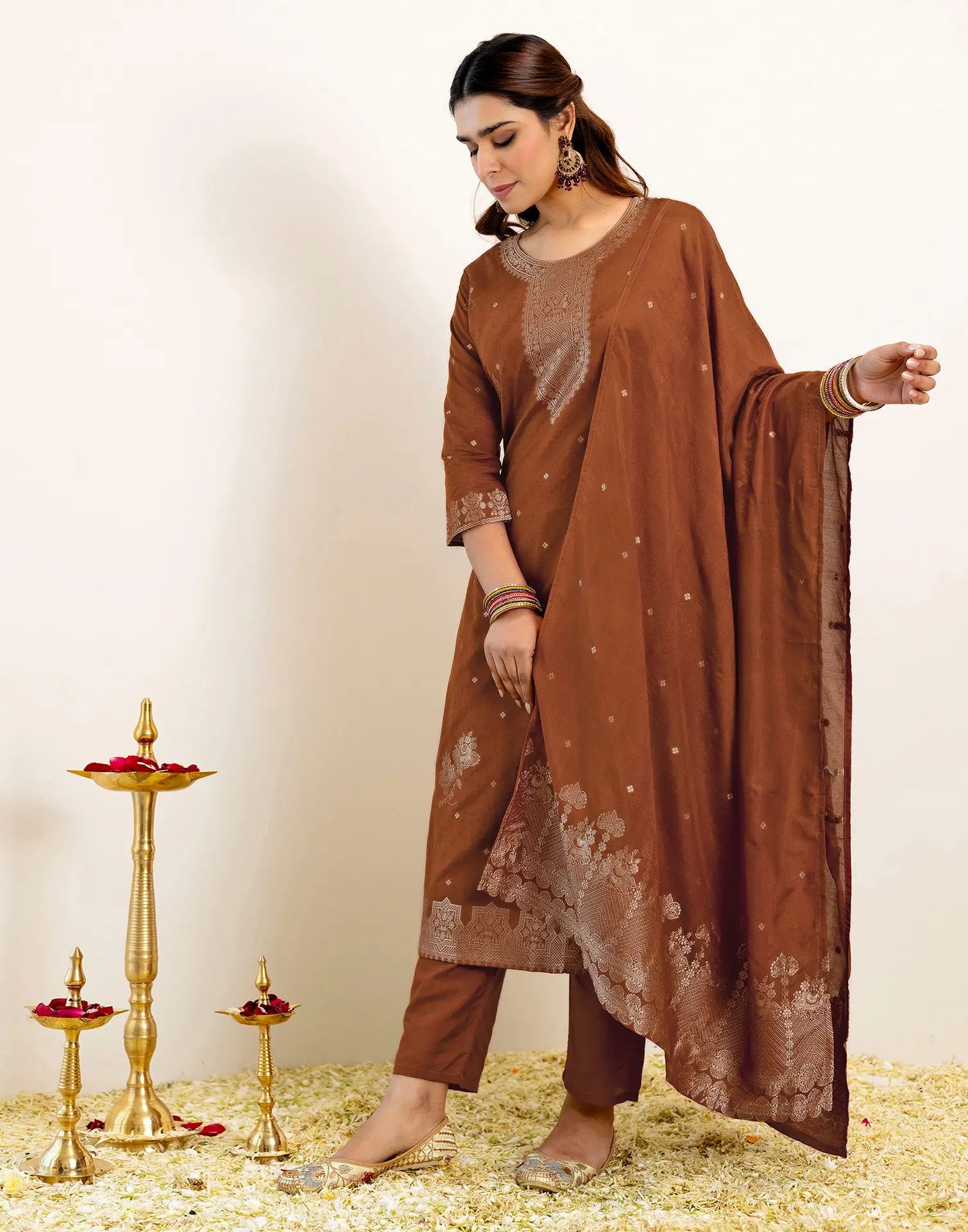 Silk Woven Straight 3 Piece Kurta Set