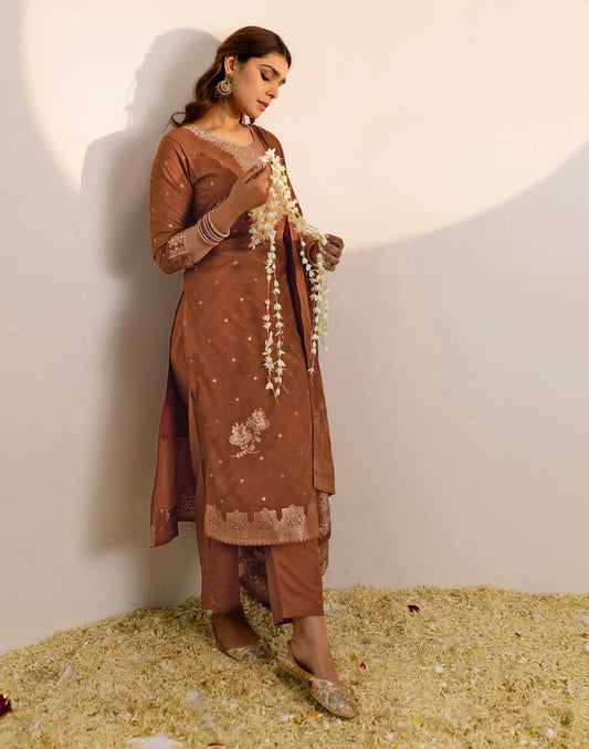 Silk Woven Straight 3 Piece Kurta Set